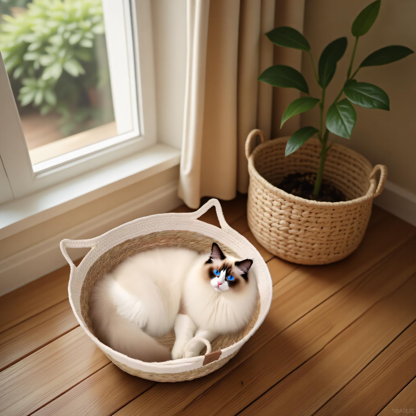 Rukuapid Cuty Cat Basket Bed, Wicker Kitten Basket with Toy Ball - Image 4