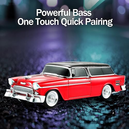 Miniatura 4 de Altavoz Bluetooth retro clásico modelo de automóvil con luz ambiental LED, emparejamiento estéreo TWS, ruedas móviles, sonido HD, altavoz