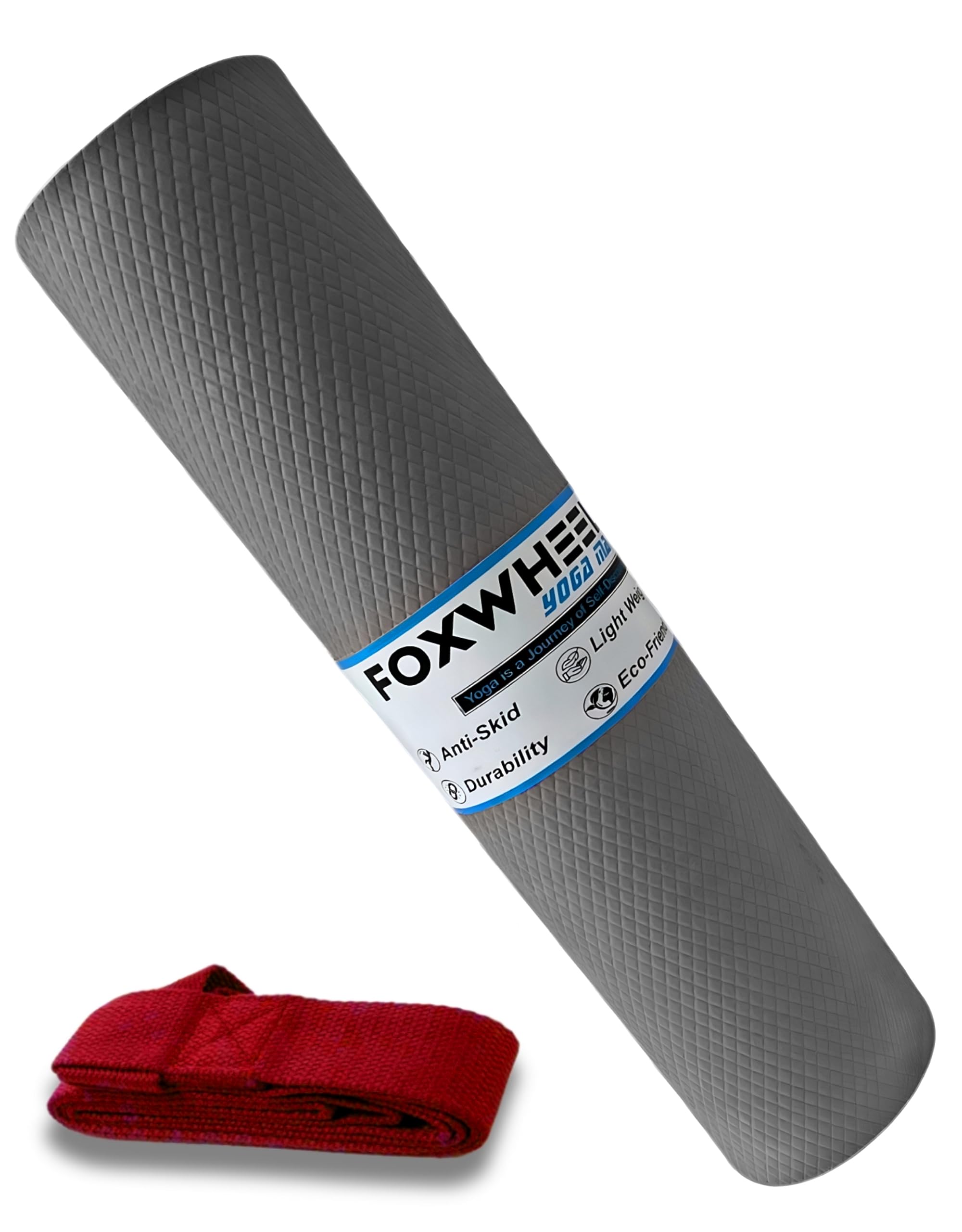 foxwheel FOXWHEEL® 4MM Thick, Light Weight with Anti-Slip Dual Side Embossed Yoga Mat with Carrying Strap For Men aand Women (4MM, Grey)-picture-11