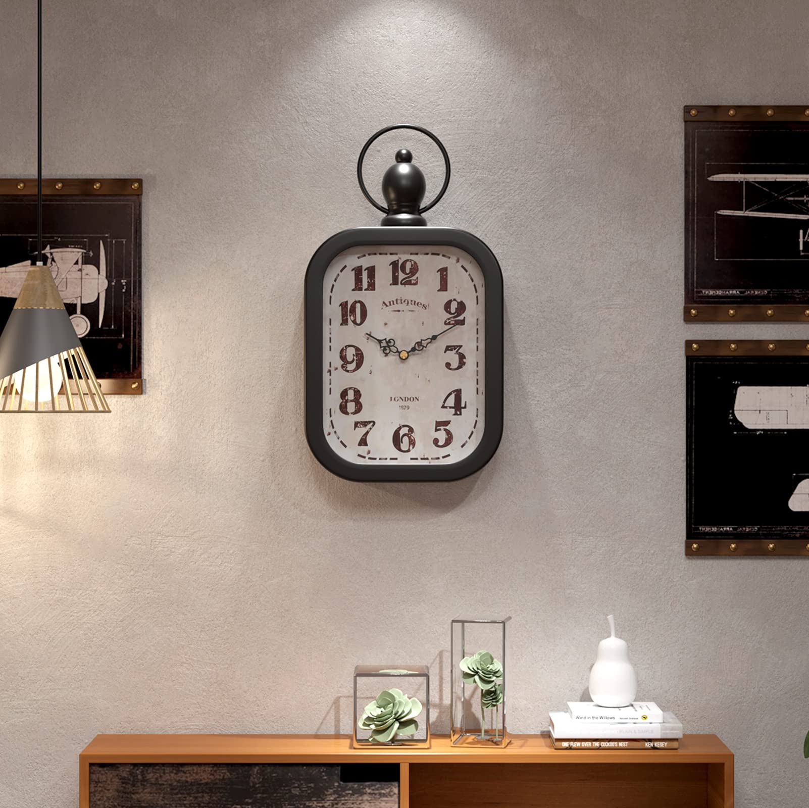 Reloj de pared rectangular retro pequeño, color negro, estilo vintage, decoración para granja, dormitorio, cocina, baño (11 pulgadas de alto x 6.1 pulgadas de ancho) 4