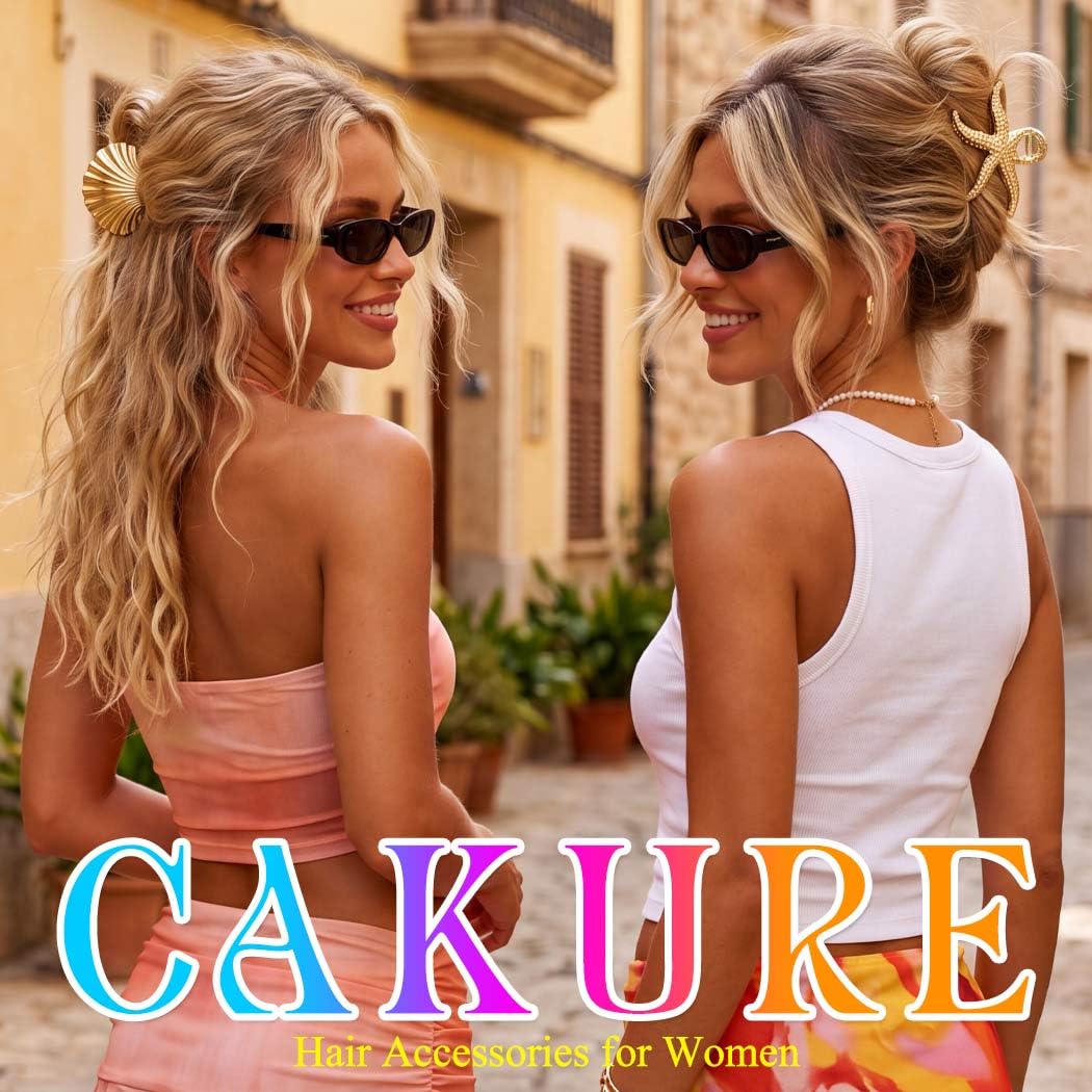 CAKURE Seashell Hair Clip Gold Starfish Hair Claw Clips Beach Claw Clips Hair Accessories for Women (Pack of 2) (a-gold)