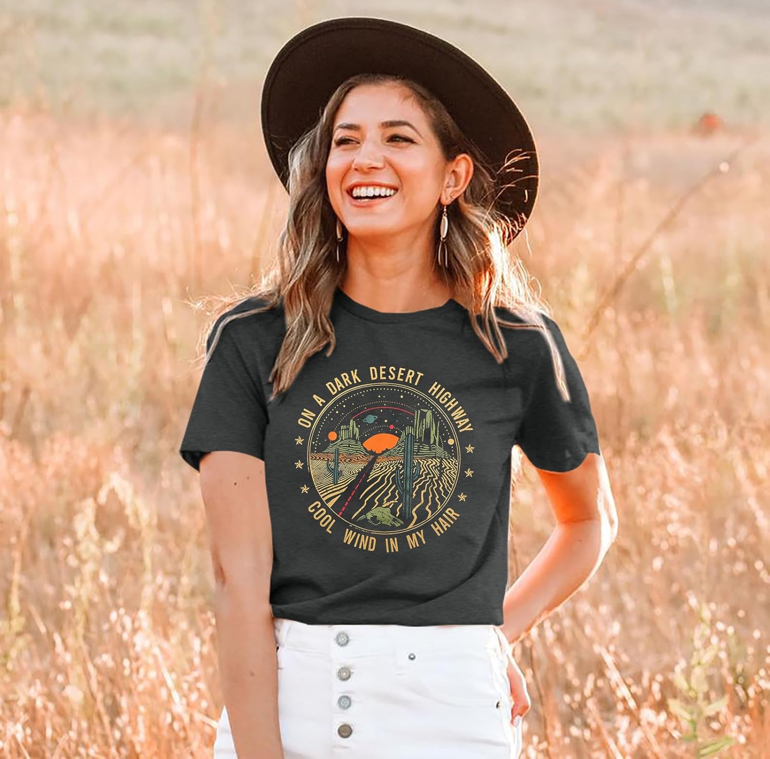 TAOHONG Adventure Shirts Women Retro Desert Highway T-Shirt Funny Western Graphic Tee Casual Short Sleeve Tee Tops - Image 6