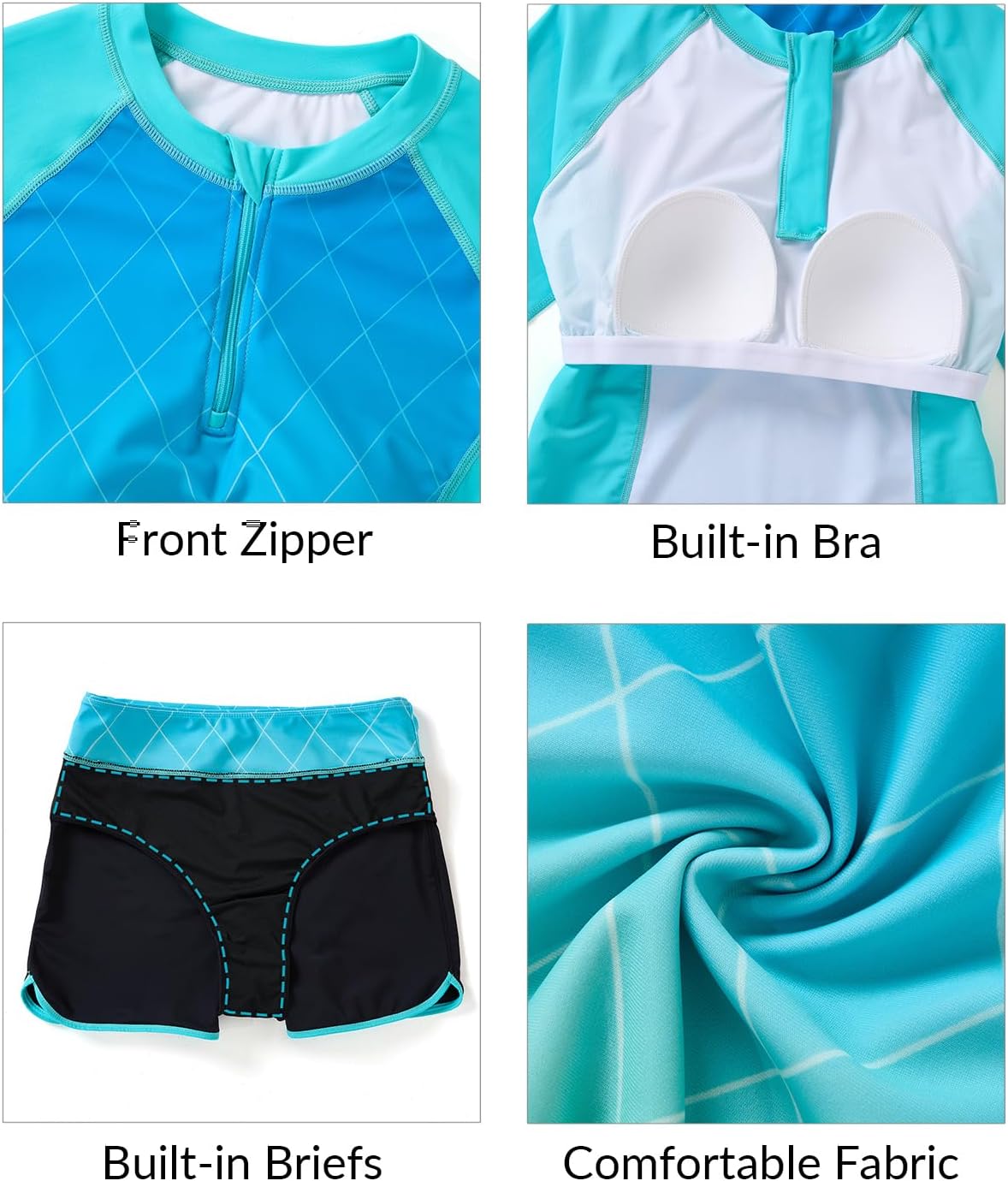 Women Long Sleeve Rash Guard - Two Piece Swimsuit with Shorts UPF 50+ Bathing Suit Built in Bra Surf Swim Shirt - Image 4