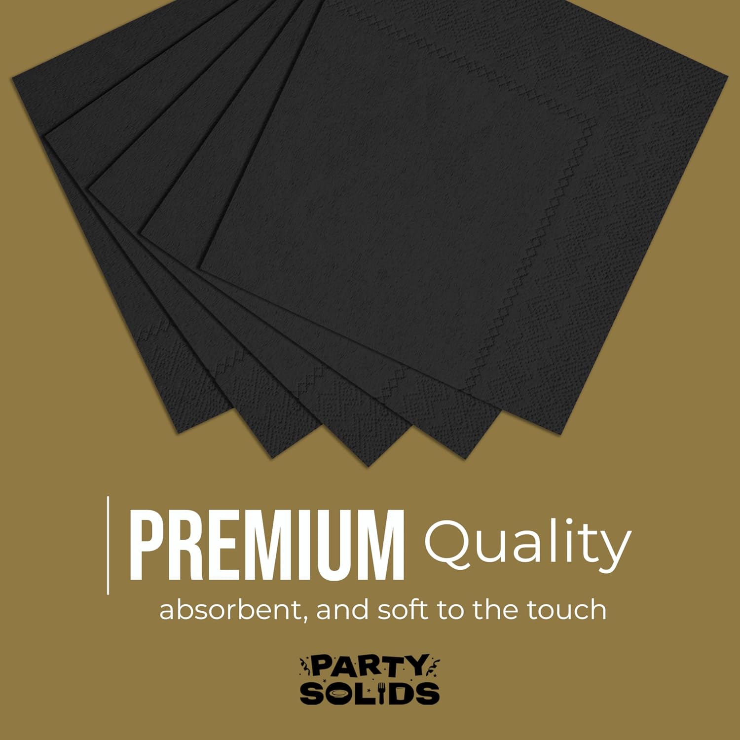Party Solids Black Dinner Napkins Disposable 8"x4" Paper Napkins 50 Pcs image 3