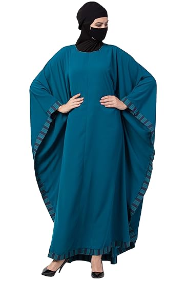 Musheco Beautiful Free Size kaftan in Nida Matte Fabric With Striped Border for Women & girls (ME-KA-006-Teal)