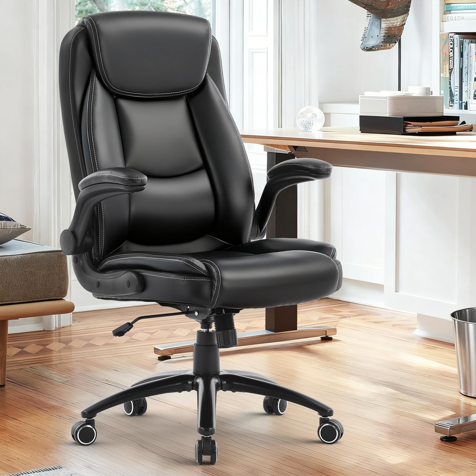 COLAMY Ergonomischer Bürostuhl, Office Bürostuhl Ergonomisch, 360° Drehung Chefsessel Schreibtischstuhl mit Hochklappbaren Armlehnen, Verstellbarer Rückenlehne, Höhe & Kippspannung, Schwarz