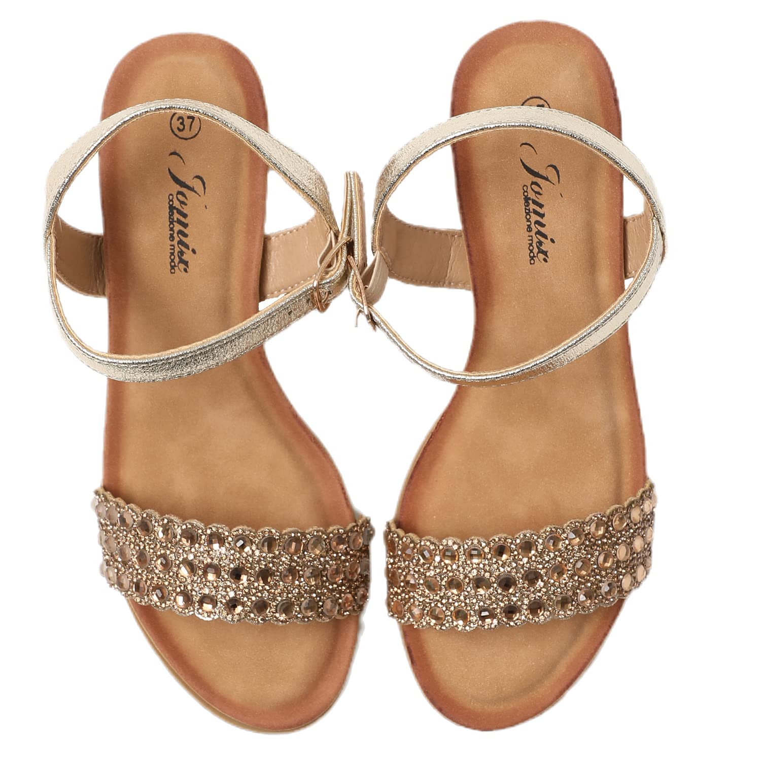 JOMIX Sandali Donna Estive Tacco Zeppa Eleganti Comodi Decorato con Strass