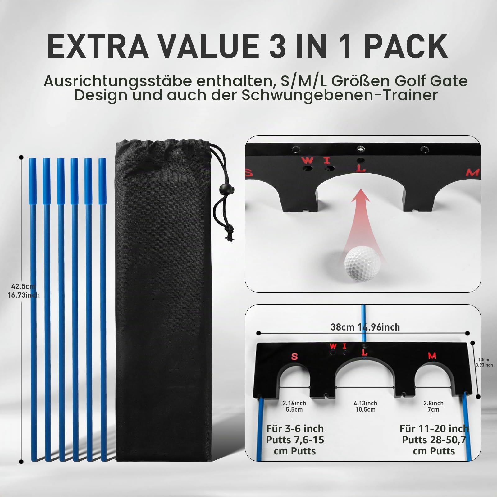 Golf Schwungtrainer Golf Training Aid Tour Zieltor mit 6 Ausrichtungsstöcken 5 Wing Plane Winkeln Leichtgewicht für Golf Swing Trainer Indoor Outdoor