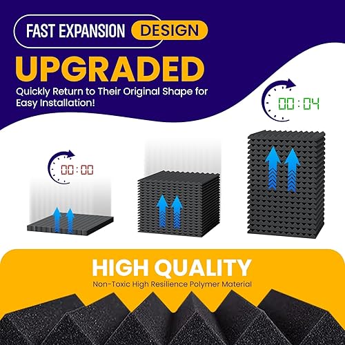 Miniatura 7 de Paquete de 12 paneles de espuma a prueba de sonido para paredes, paneles acústicos de 2 x 12 x 12 pulgadas que absorben el sonido, paneles de pared