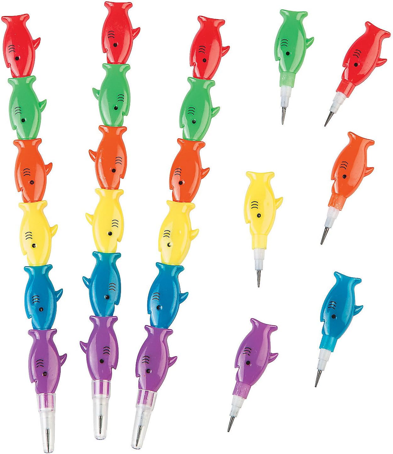 Shark Shaped Stacking Pencils - Bulk set of 12 - Summer, Shark Birthday Party Favors and School Supplies : Everything Else