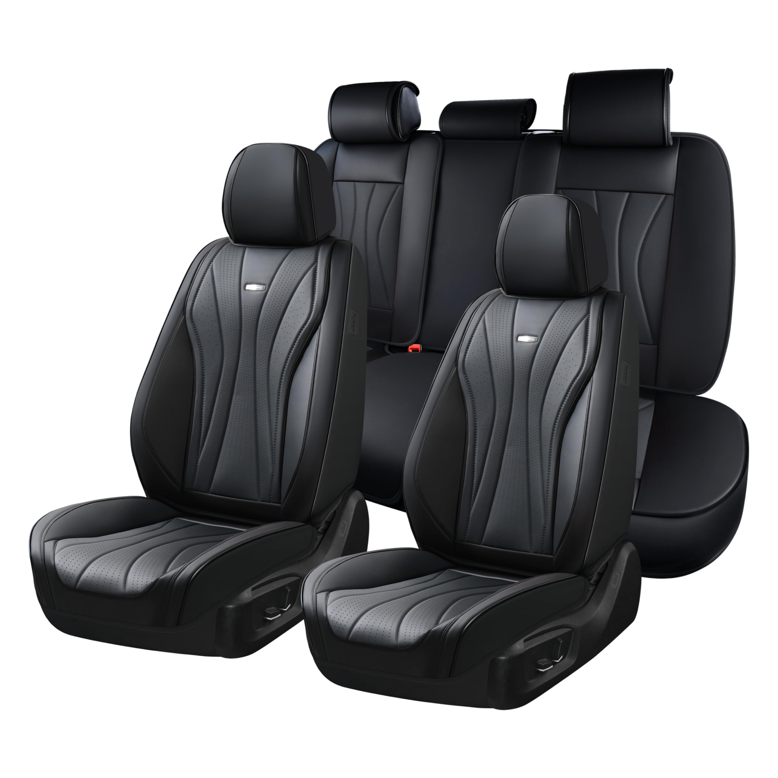 Coverado Seat Covers Full Set, Leather Car Seat Covers, Waterproof Seat Covers for Cars, Front and Back Seat Covers, Car Seat Protectors Car Seat Cushions Universal Fit for Most Cars, Black