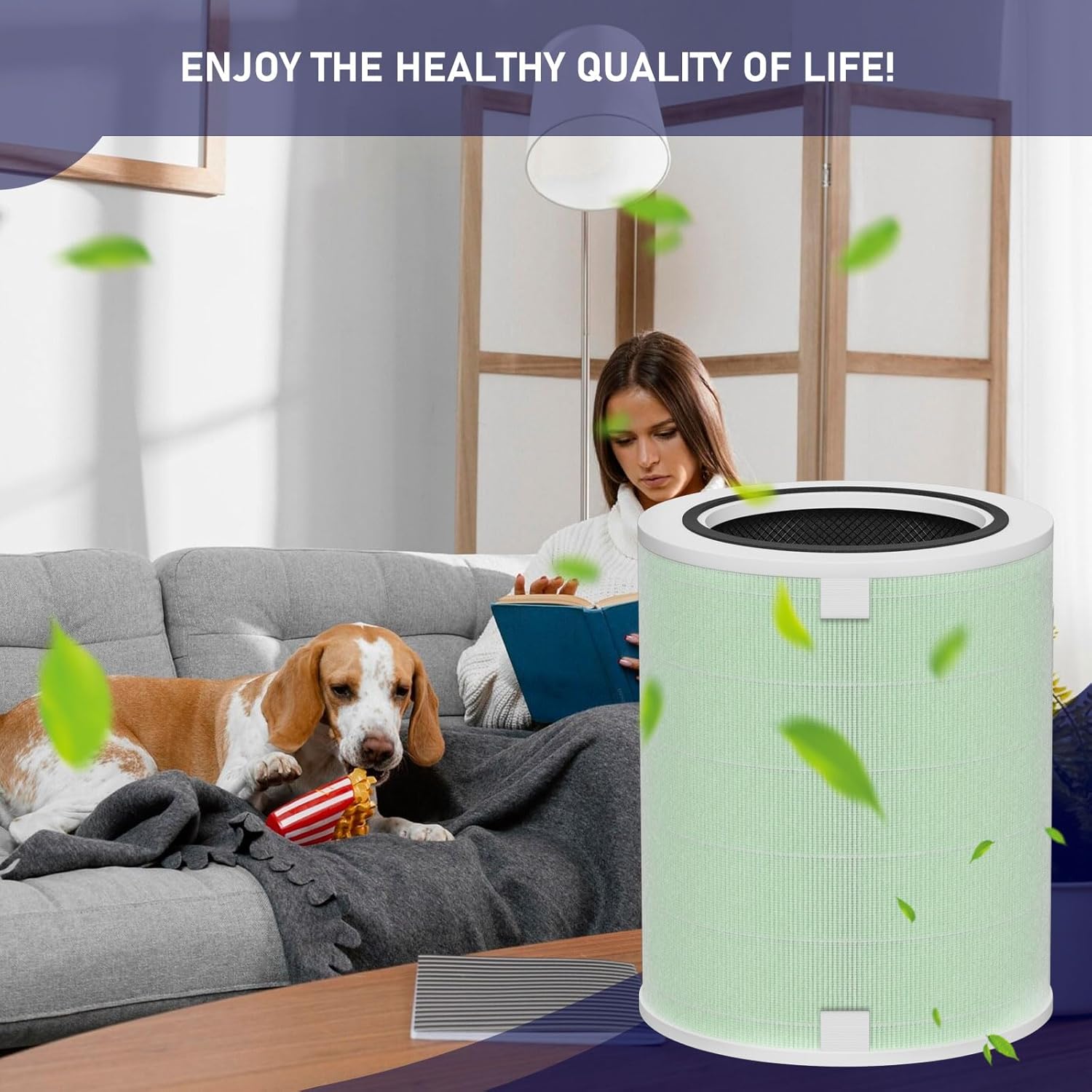 KJ500 Air Filter Replacement Compatible with Happi KJ500 Our Happi Air Cleaner Purifier, True HEPA with Activated carbon Multi-Stage Filtration 2-in-1, 1 Pack