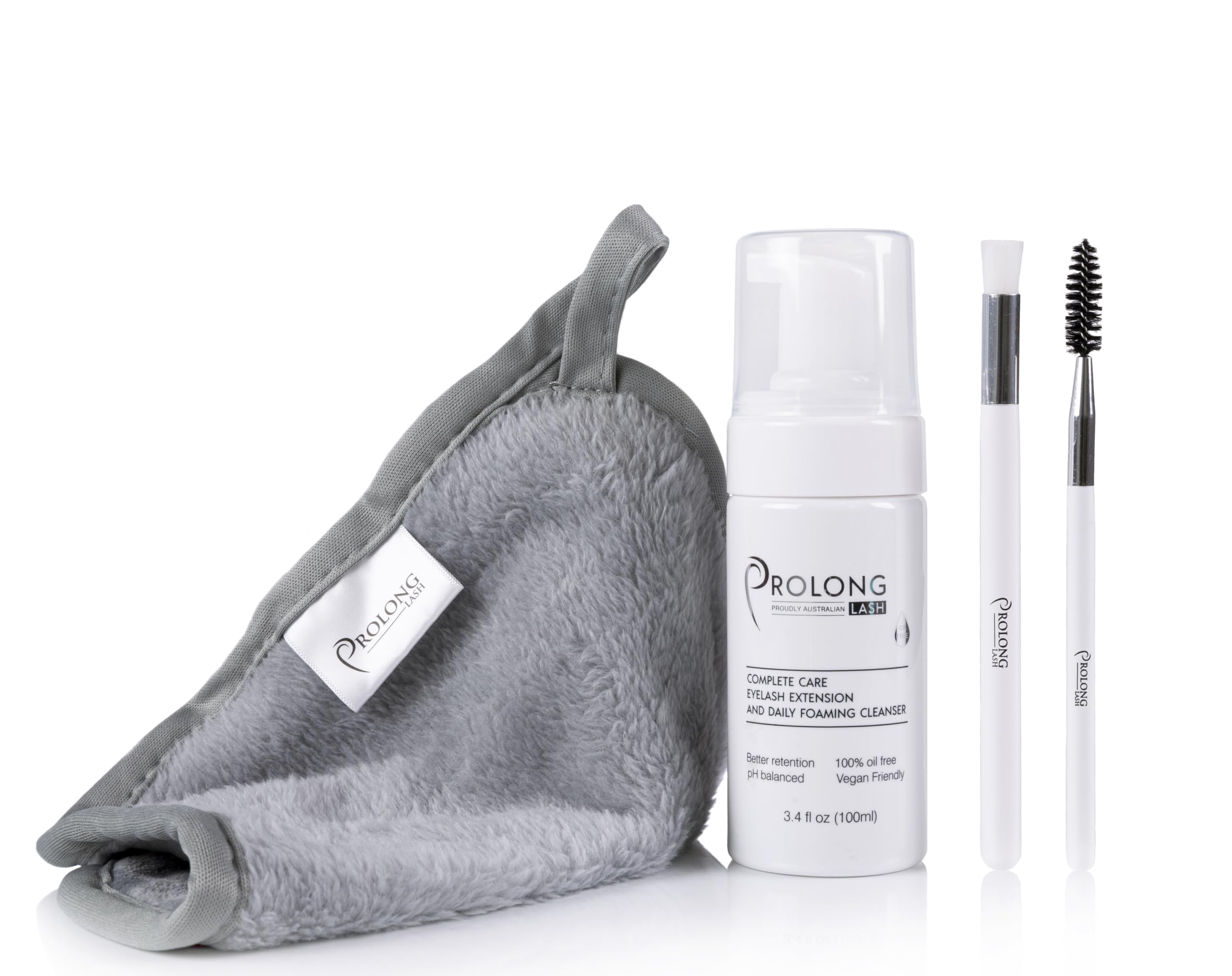 PROLONG LASHEyelash Extension Care Pack – 100ml Foaming Cleanser + Cleansing Cloth & Lash Brush | Salon & Home Use | Oil-Free, Ophthalmologist Tested, Vegan