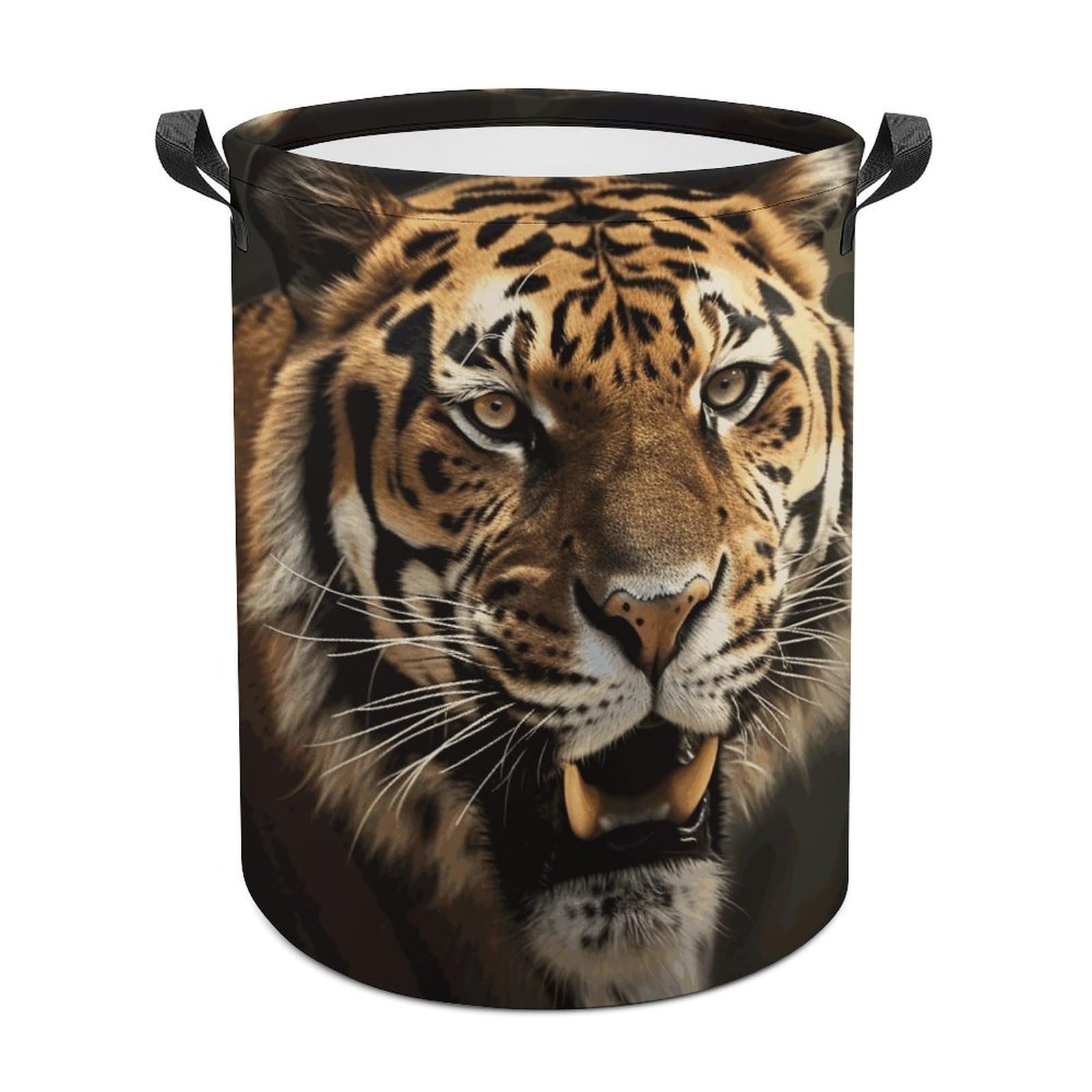 Tiger Laundry Basket Freestanding Waterproof Laundry Hamper Collapsible Tall Clothes Hamper with Reinforced Handles Waterproof Laundry Bag for Dorm Bathroom Home 44x44cm