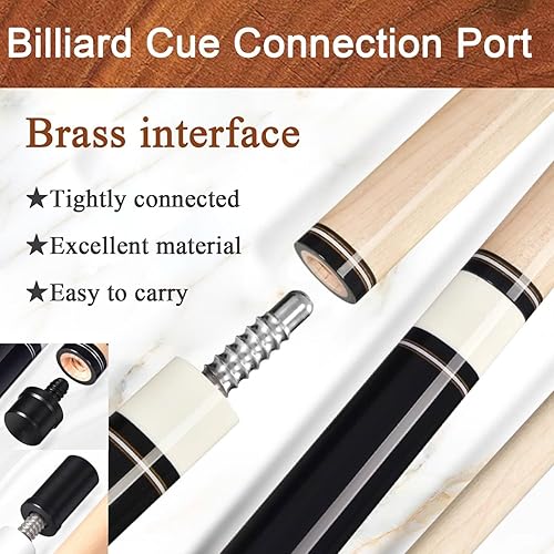 Vista 5 de Tacos de billar profesionales Fibra de carbono 1/2 Split Taco de billar Cabeza grande 13MM Chino Negro Ocho Polo Americano Nueve Bola con Caja