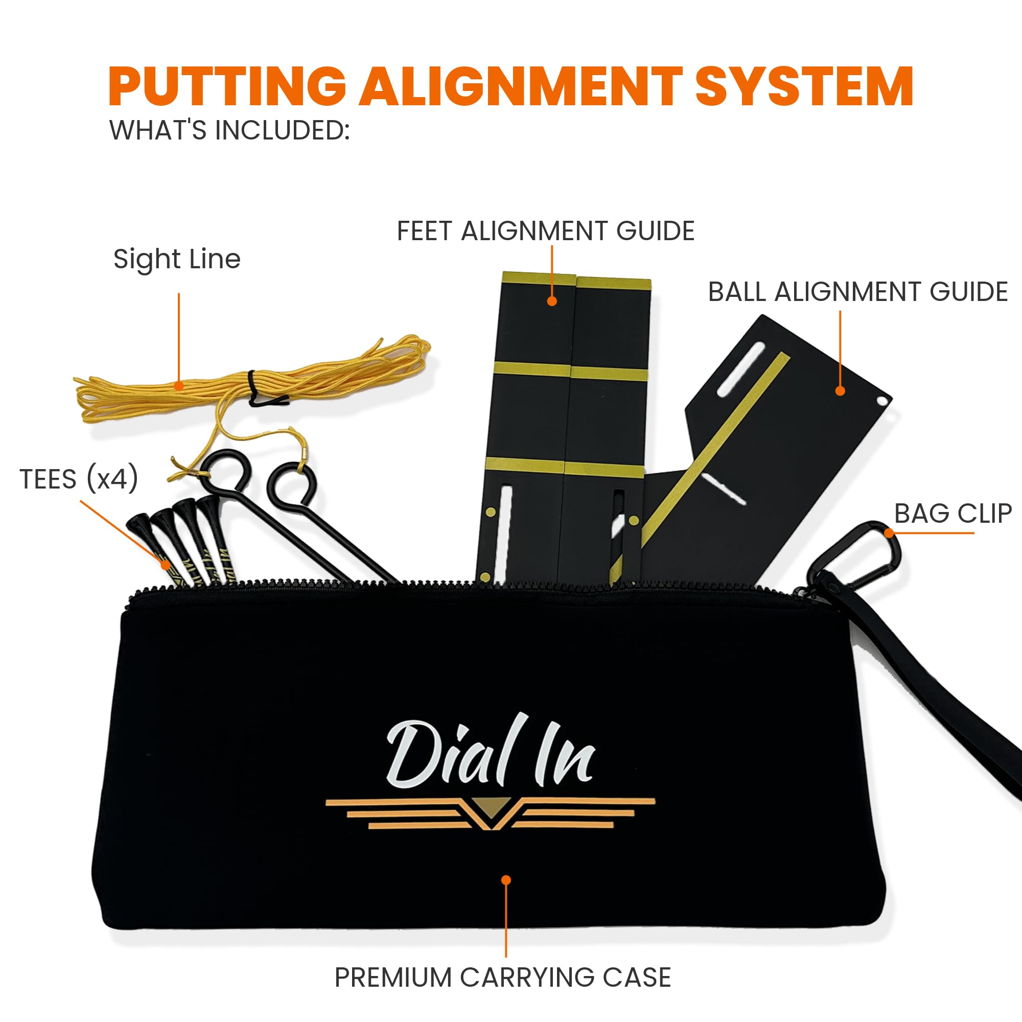 Dial In Golf Putting Alignment System – Master Alignment, Start Line & Impact | Eye, Stance & Putter Face Calibration | Compact Golf Aid w/High-Vis Sight Line String