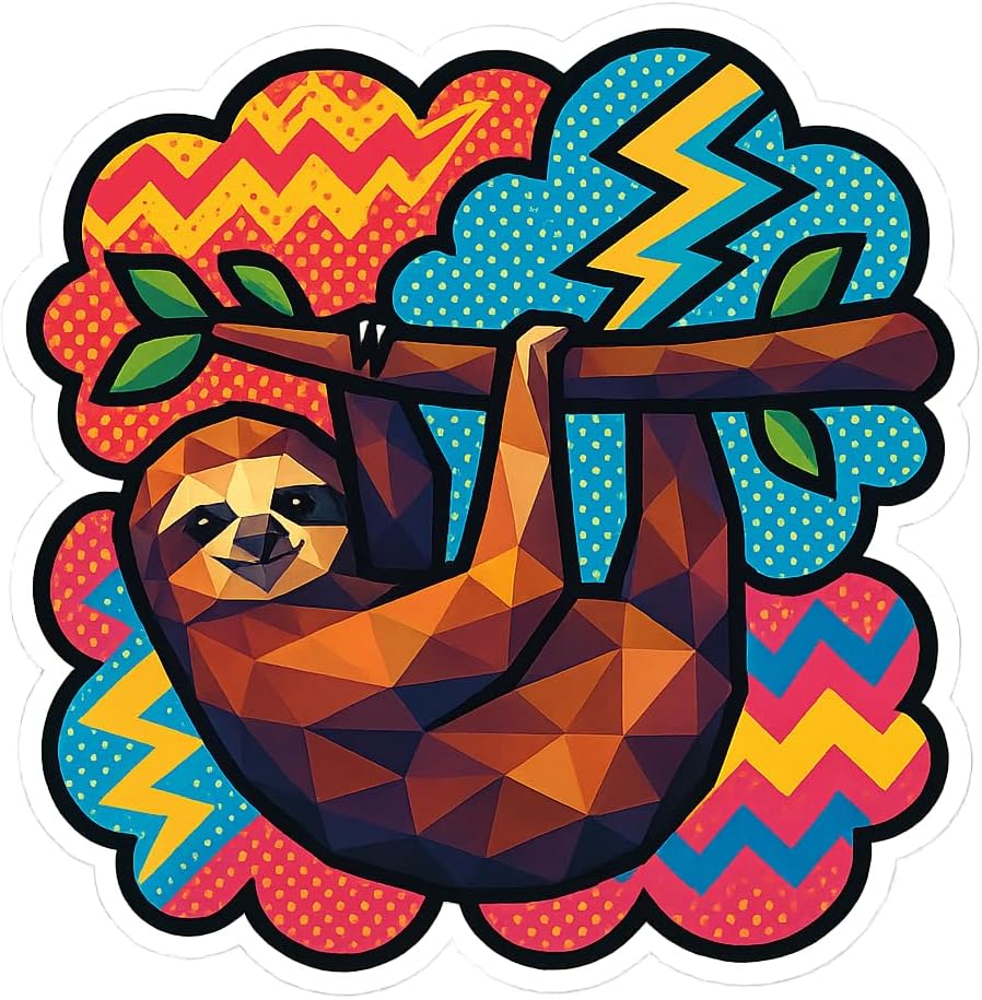 Vibrant Geometric Sloth Sticker - Fun Animal Art Decor for Laptops & Water Bottles (3" x 3")