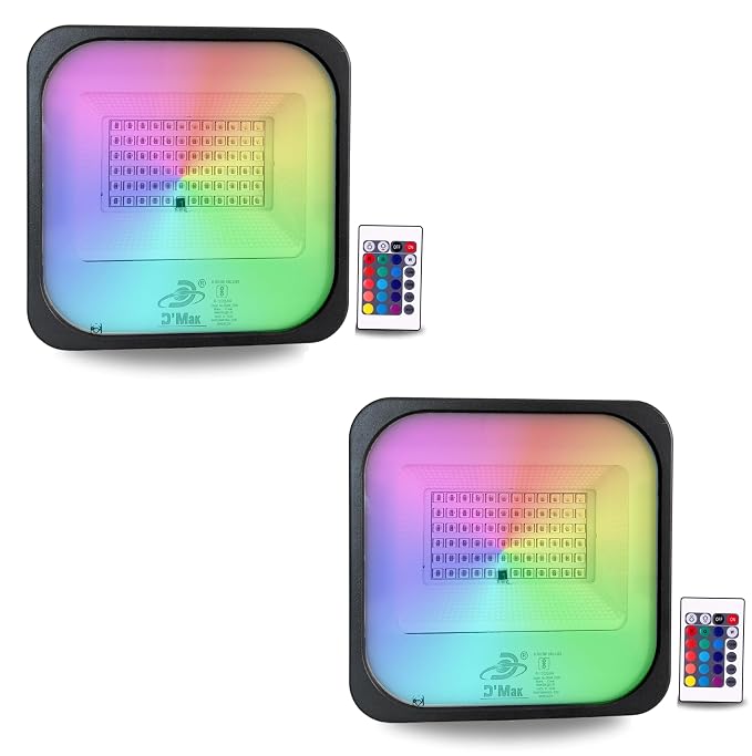 D’Mak 50 Watt Waterproof RGB LED Flood Light with Remote Control | Multi Color Decoration Light | Floodlights for Decoration Light | Aluminium Body | Pack of 2