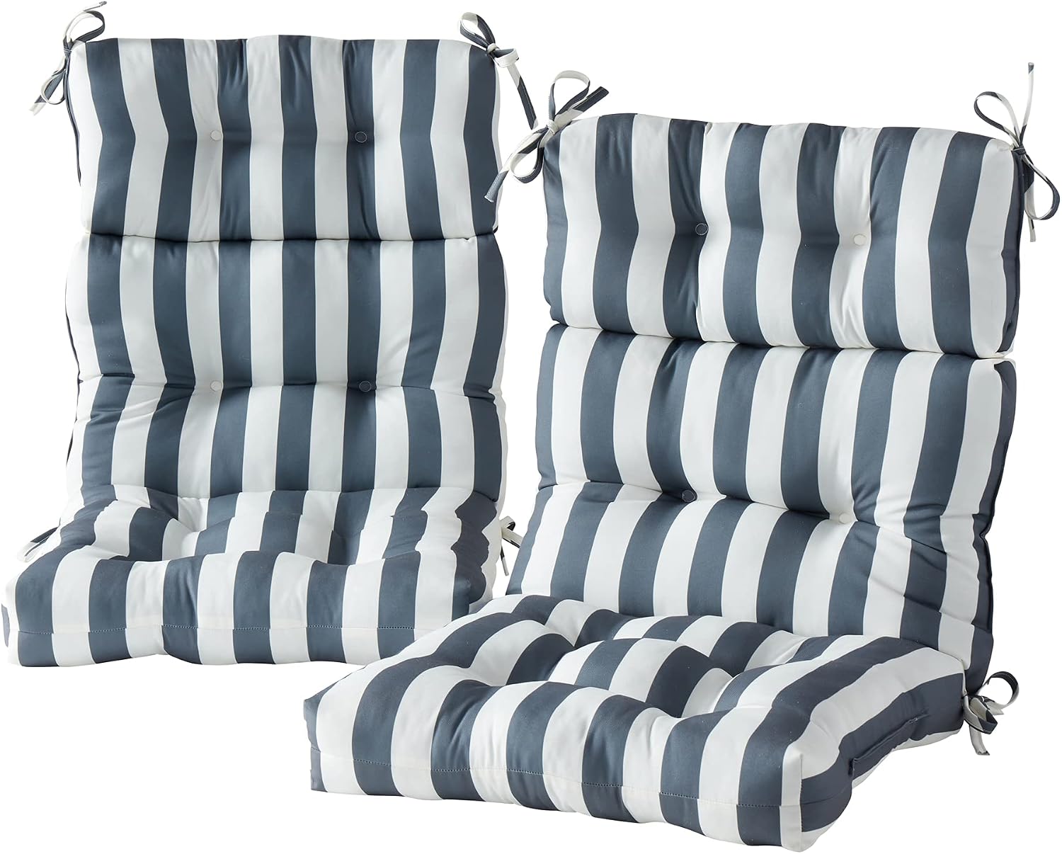 South Pine Porch Outdoor High-Back Chair Cushion, Canopy Stripe Gray 2 Count