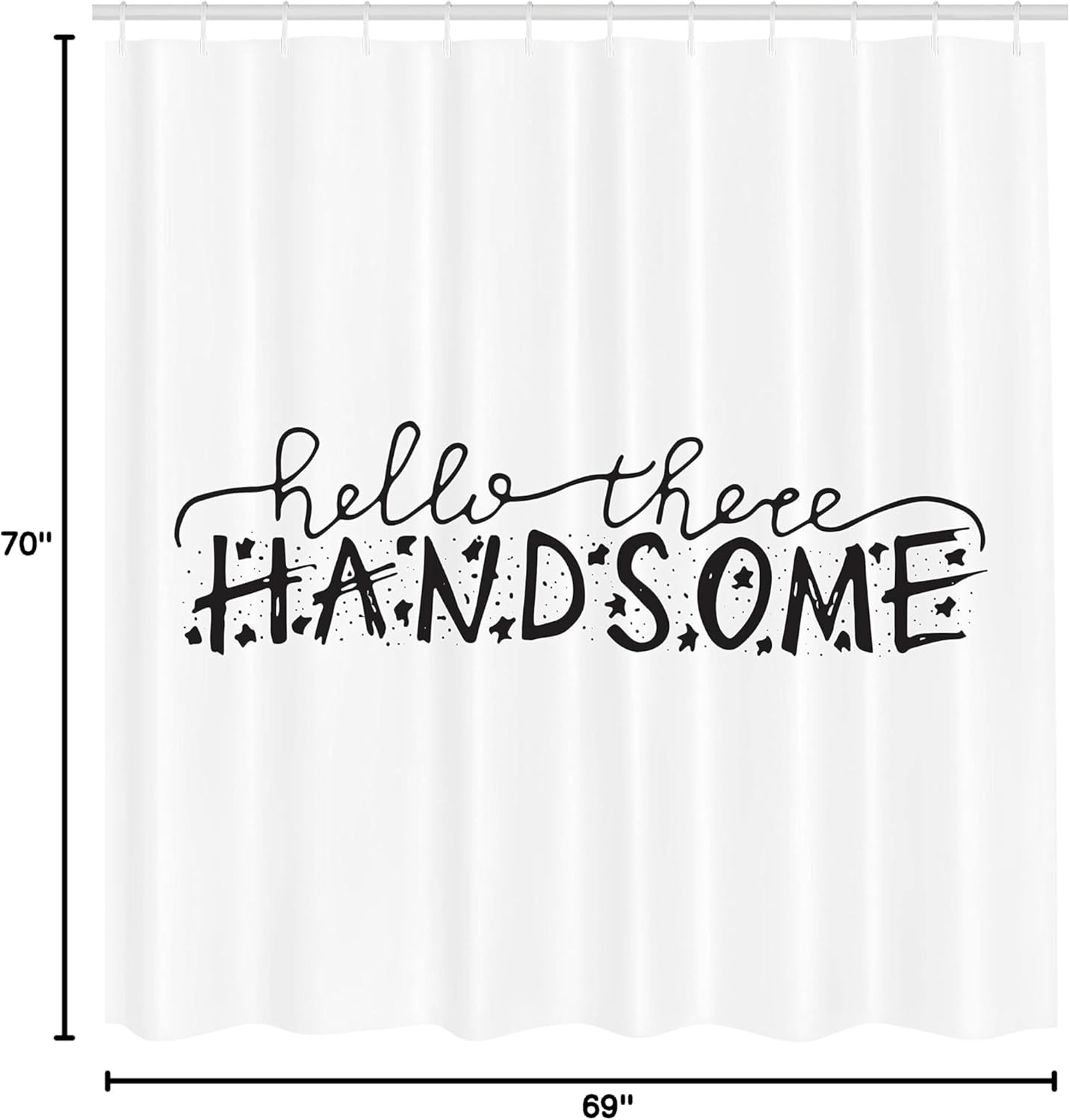 Ambesonne Hello Shower Curtain, Hi There Handsome Typographic Text Doodle Stars for Boys Birthday, Cloth Fabric Bathroom Decor Set with Hooks, 69" W x 70" L, White Black