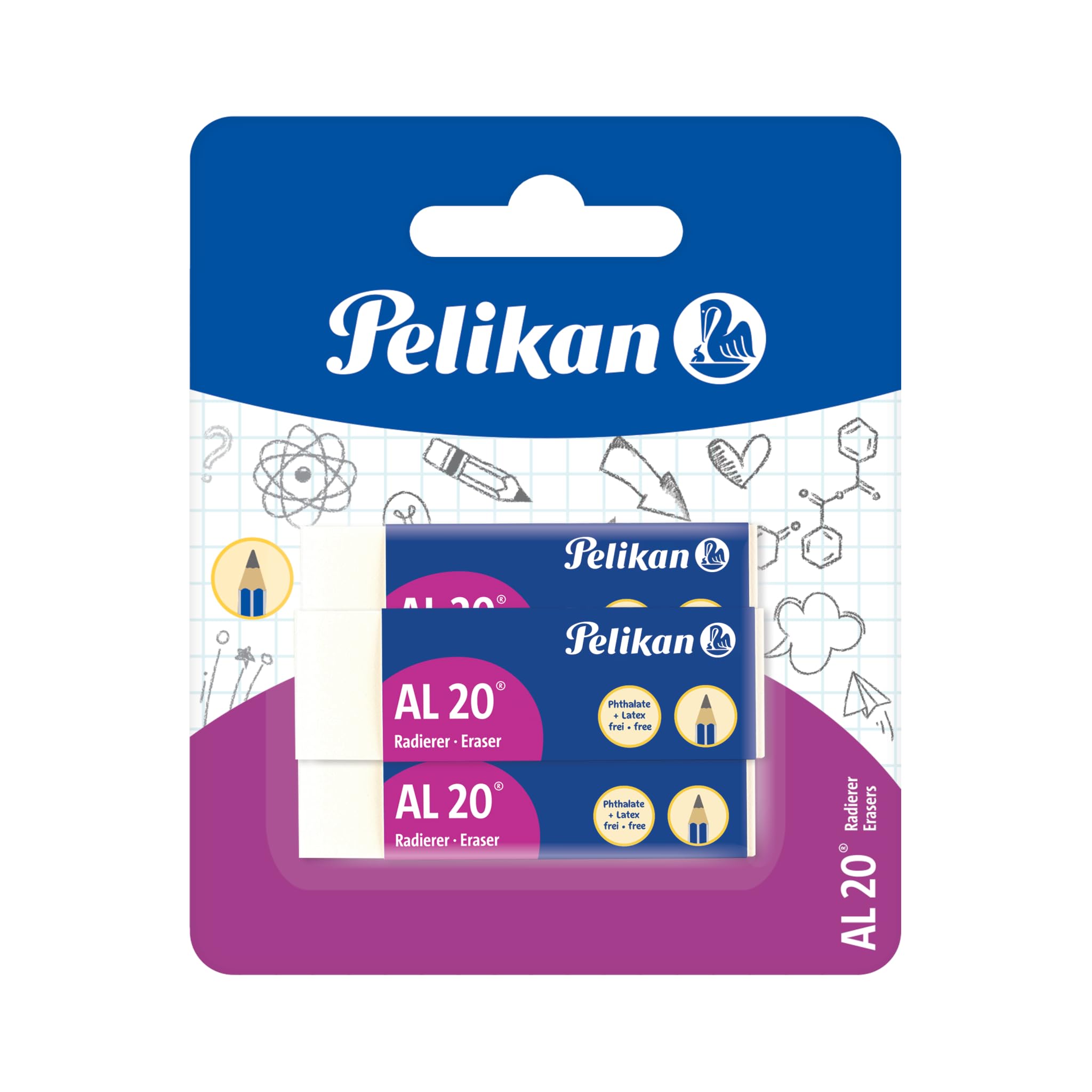 Pelikan 620112 AL20 Plastic Rubber 2 x 3 Pieces (65 x 12 x 21 mm White