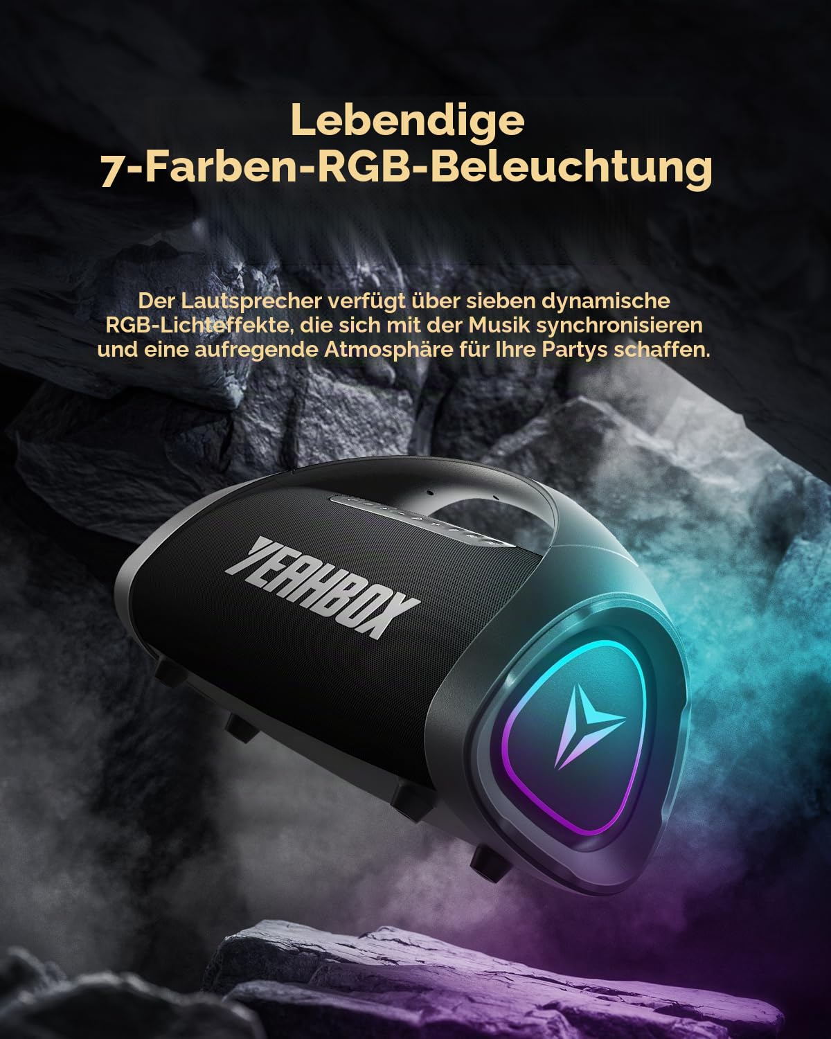 YEAHBOX Sonic Boom Max 300W Bluetooth Lautsprecher mit Massivem Bass, IPX67 Wasserdichter Tragbarer Lautsprecher mit Subwoofer/Equalizer/5 Playern/BT 5.3/Schnellladung, Außenlautsprecher