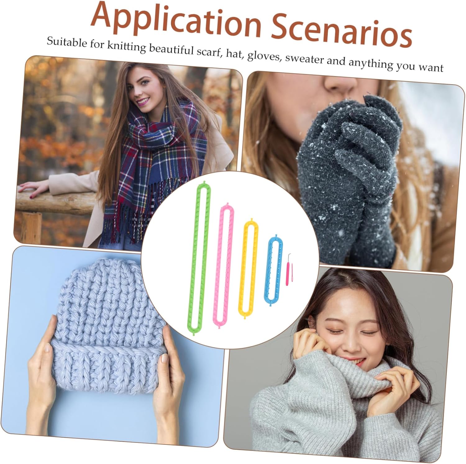 MINAOLULUS 4-Piece Scarf Loom Kit for Adults Plastic Knitting Loom for DIY Hats and Scarves Includes Knitting Tools and Accessories