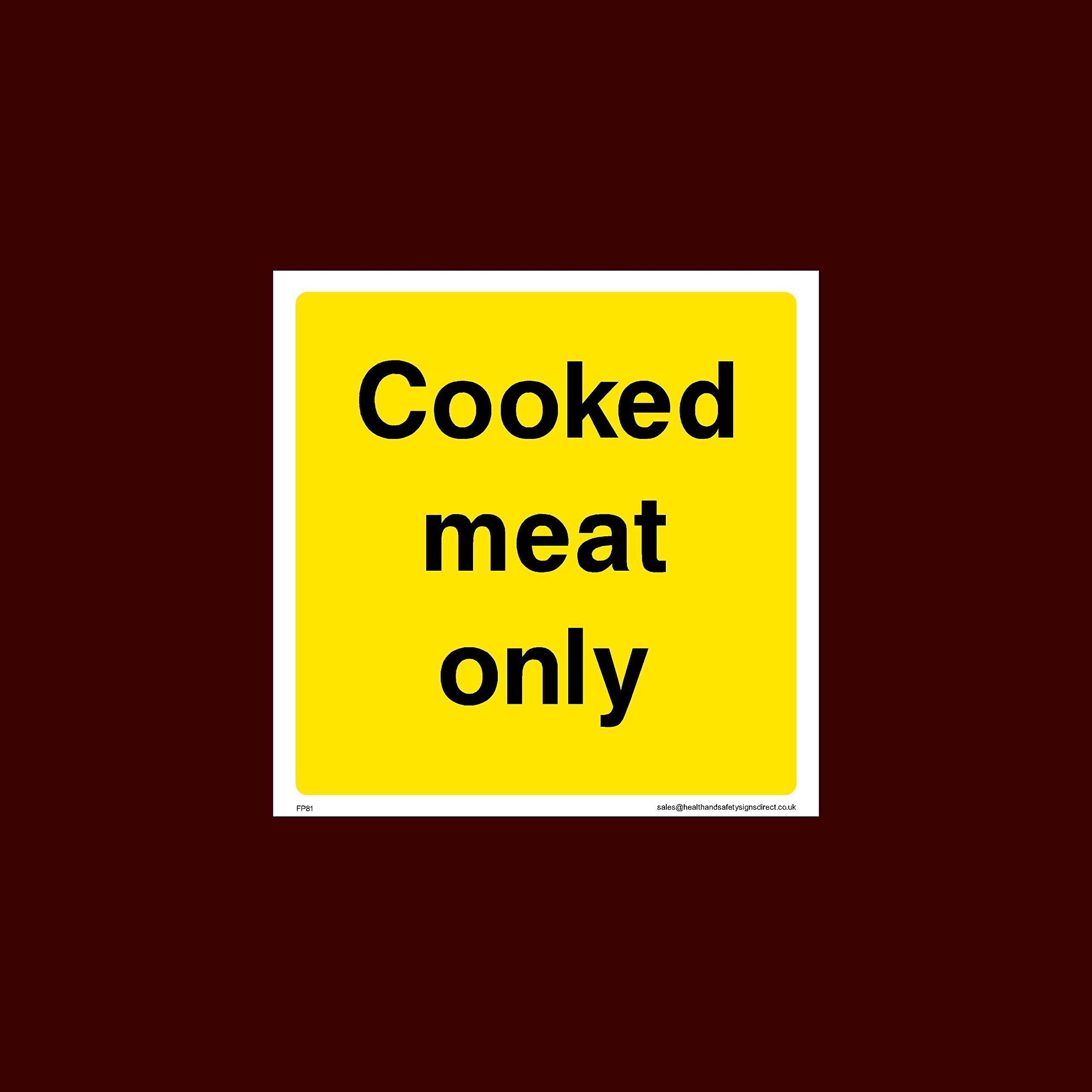 Ussp&S Cooked Meat Only Sticker/Self Adhesive Sign - Raw, Cooked, Preparation, Fish, Food, Wash Hands (Fp81)