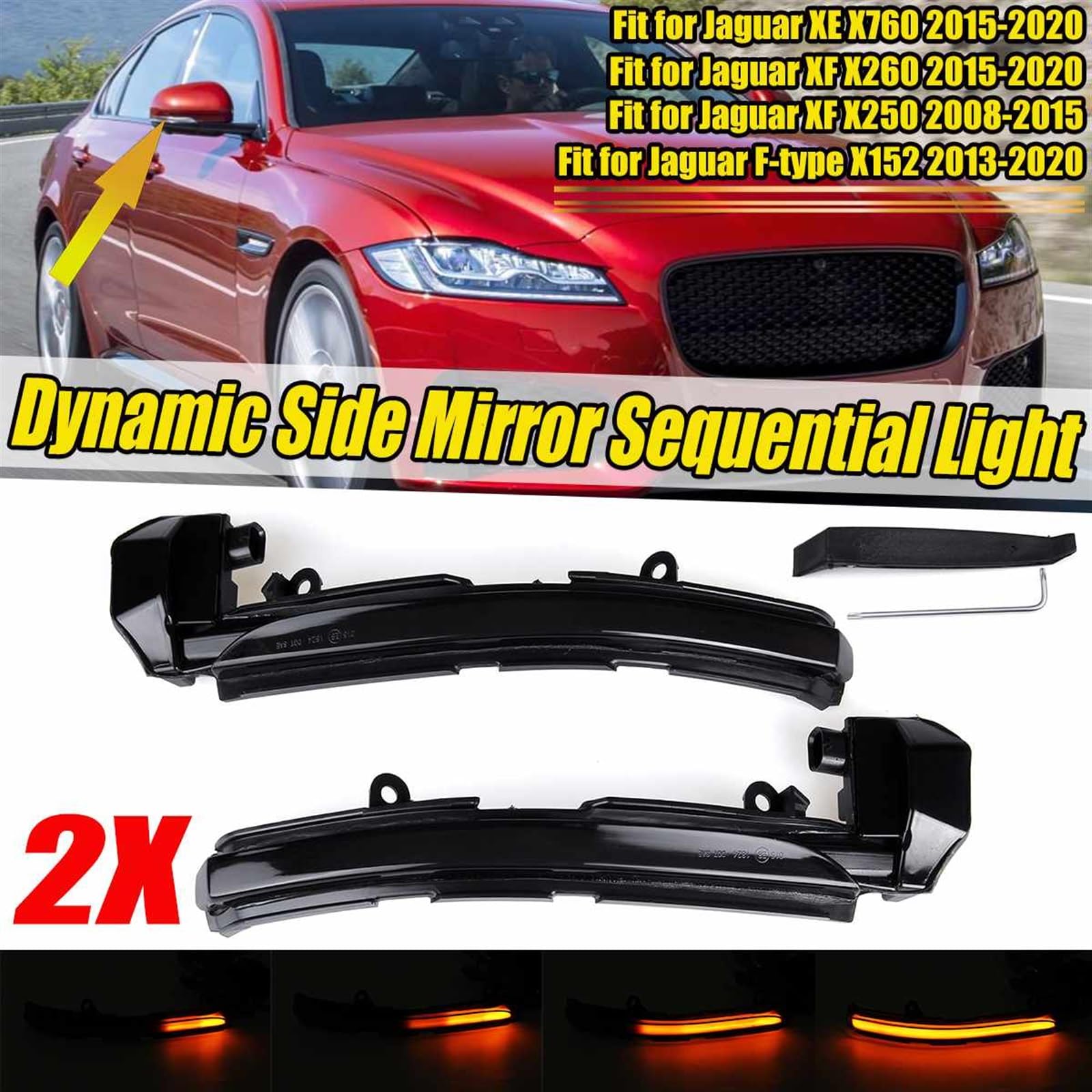 Dynamiczny boczny kierunkowskaz w lusterku wstecznym Lampka kierunkowskazów, dla Jaguara, XE XF XJ F-TYPE XKR IPACE X250 X260 Światło kierunkowskazu samochodowego