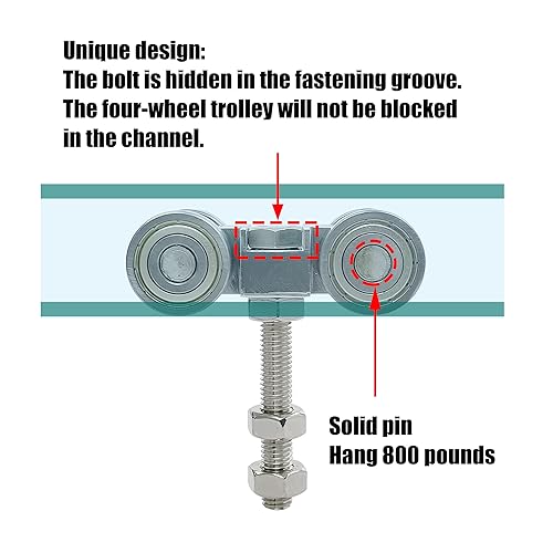 Miniatura 4 de Hi Flame Conjunto de carro resistente de 4 ruedas con perno M10 silencioso y 3 tuercas para todos los canales de puntal estándar de 1-58 pulgadas o