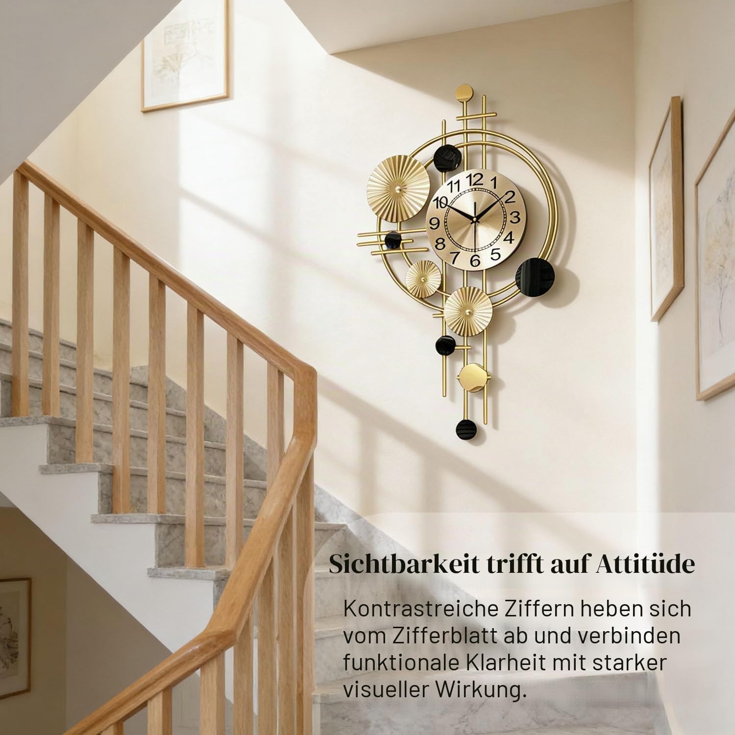 Große Wanduhr für Wohnzimmer, leises Quarzwerk, nicht tickend, batteriebetrieben, dekorative analoge große Wanduhr für Küche, Schlafzimmer, Zuhause, Büro, Wanddekoration, 45,2 x 78 cm (Gold)