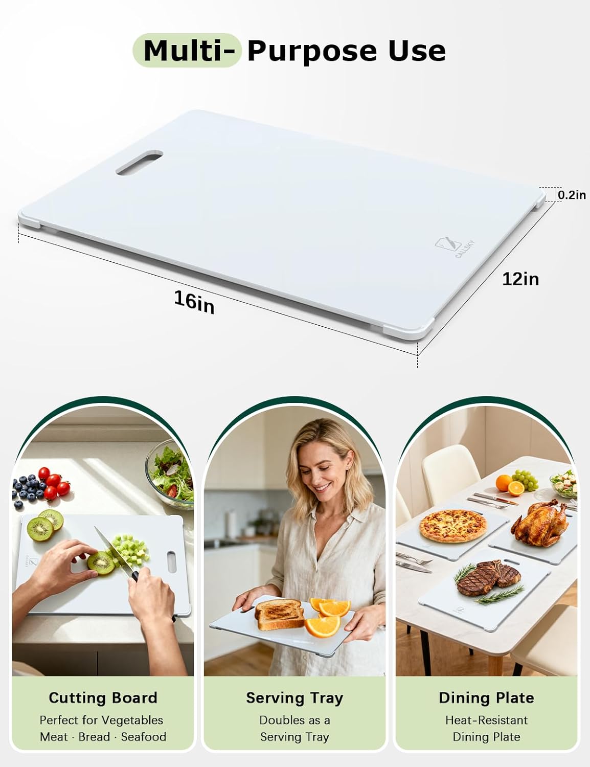 glass cutting board,16\"x12\" non toxic tempered glass chopping board for kitchen with non-slip feet, house warming gift for new home, gifts for women, christmas gift for mom - white