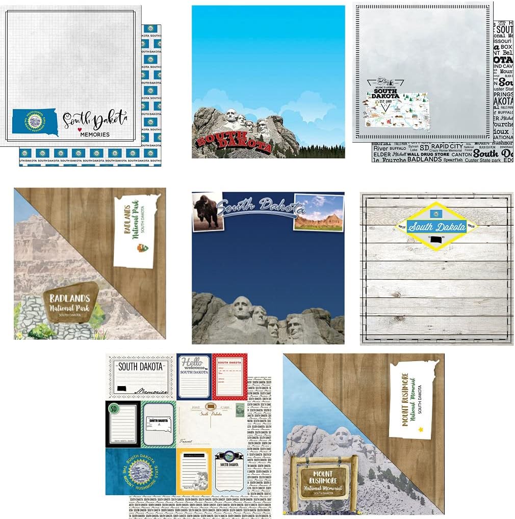 Custom Bundle - 12 South Dakota Mount Rushmore Travel Vacation Themed 12" x 12" Scrapbook Papers - Various Brands