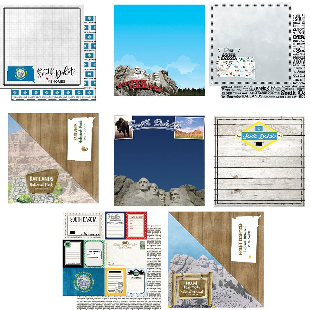 Custom Bundle - 12 South Dakota Mount Rushmore Travel Vacation Themed 12" x 12" Scrapbook Papers - Various Brands