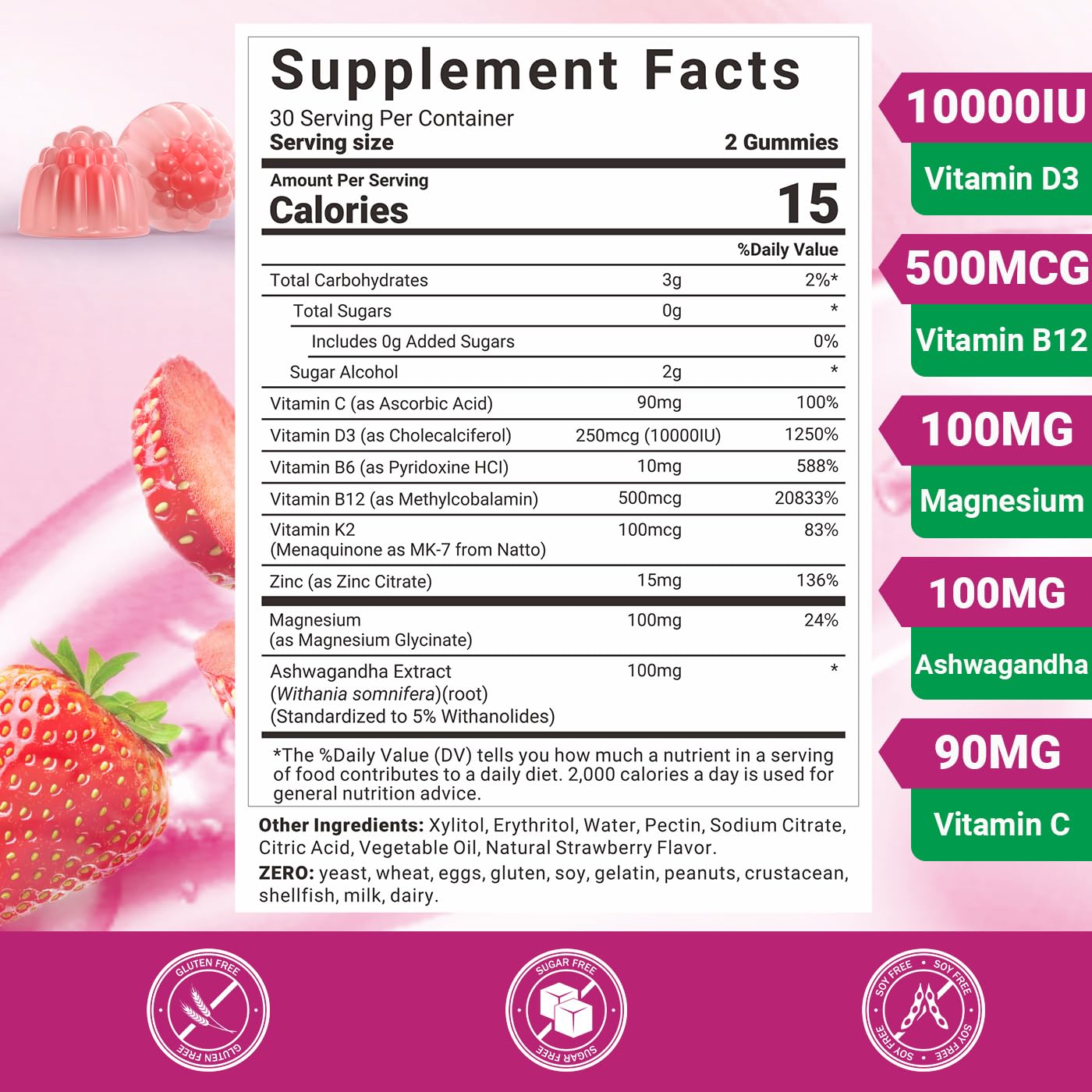 Vitamin D3 B12 Gummies, Vitamin D3 10000 IU & Methylated B12 500mcg — Amazon image 2