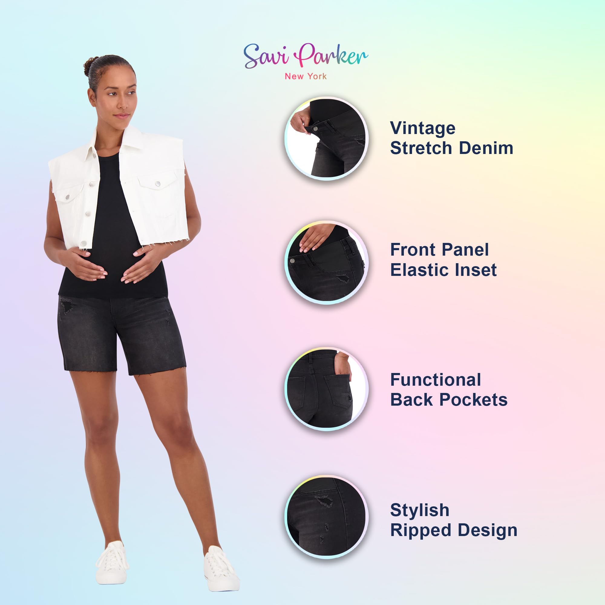 Savi Parker Damen Umstandsshorts Unterbauch mit elastischem Band Einsatz - Sommer Casual Umstands-Bermuda Shorts - 17,8 cm Schrittlänge