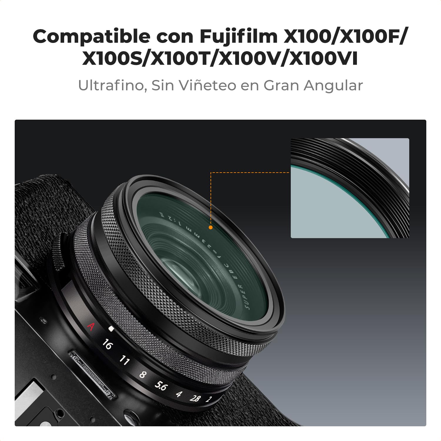 K&F CONCEPT Nano-Xcel Filtro MCUV Comaptible con FujiFlim X100 Series | Filtro de Protección con Nano Revestimiento Compatible con Fujifilm X100 X100S X100F X100T X100V X100VI(NEGRO)- FP715