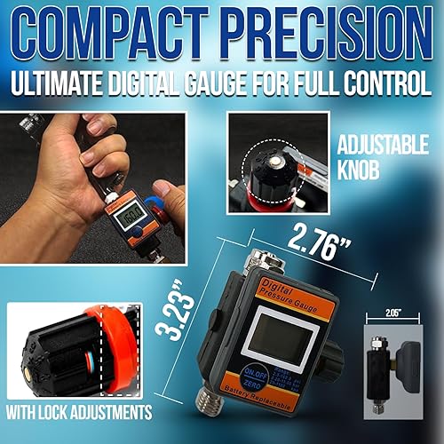 Miniatura 6 de LE LEMATEC Regulador de pistola de pintura con válvula de bloqueo para evitar resbalones de aire. Regulador de aire HVLP NPT 150 PSI (DAR03B)