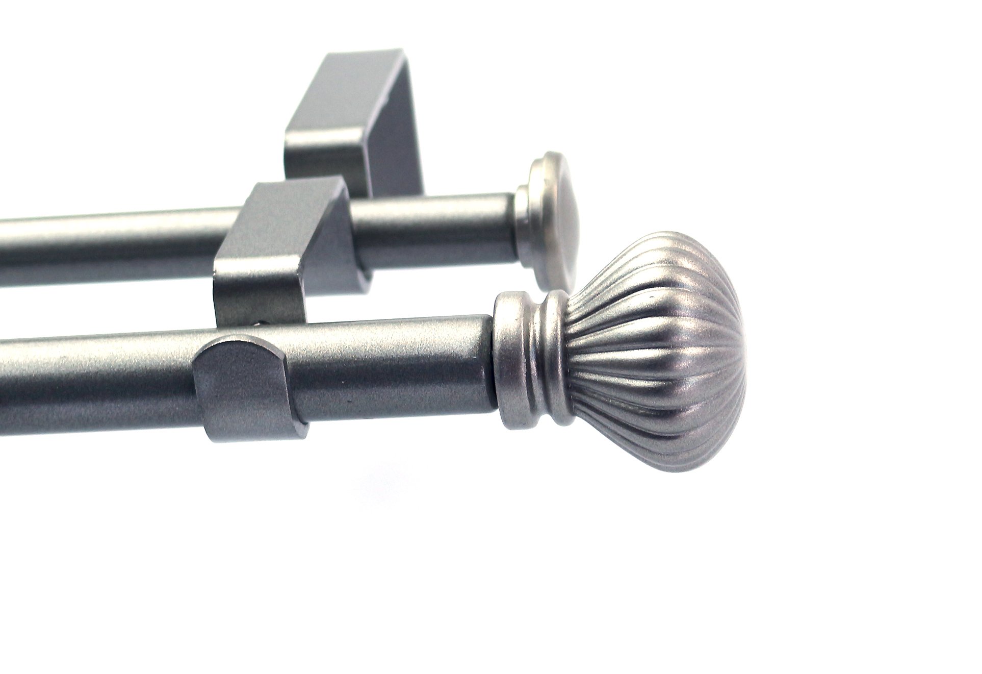 Urbanest Fluted Ball Adjustable Double Drapery Curtain Rod Set, 5/8", 84"-120", Pewter