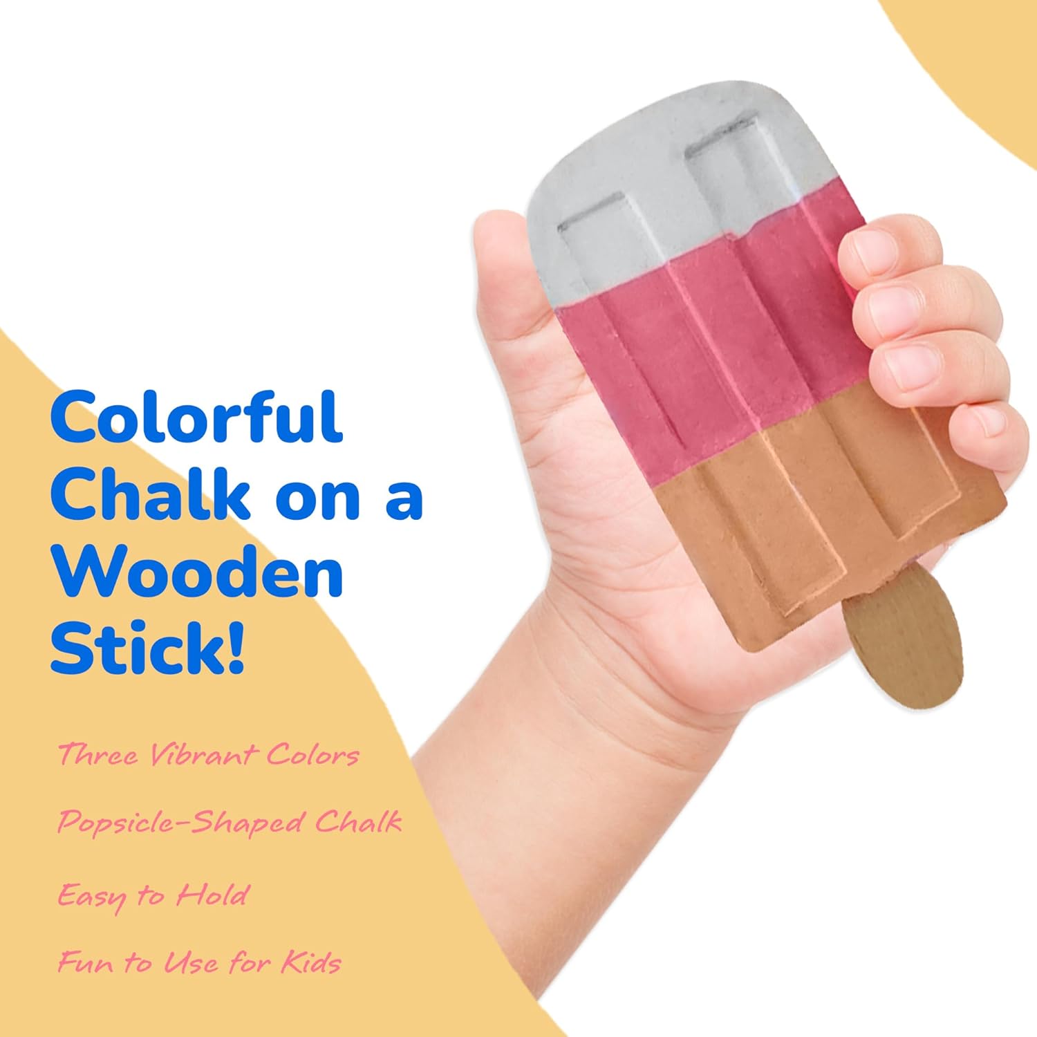 ArtCreativity Popsicle Chalk - Set of 3 - Popsicle Shaped Sidewalk Chalks - Washable Chalk for Kids Outdoor Painting Activities - Non-Toxic Colorful Chalkboard Chalk - Classroom Prize Art Supply Set