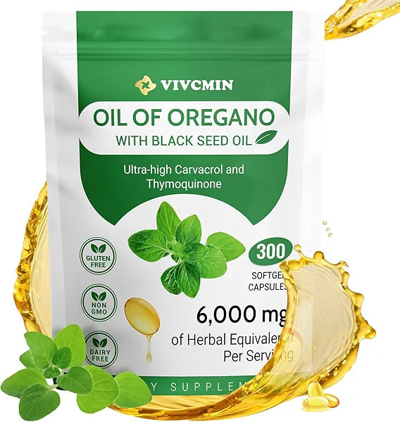 Oil of Oregano Capsules - Oregano Oil with Black Seed Oil, Contain Carvacrol & Thymoquinone, Digestive and Antioxidant Support, Smells Robust - Spicy and Subtly Bitter, 300 Softgels - 150 Days Supply