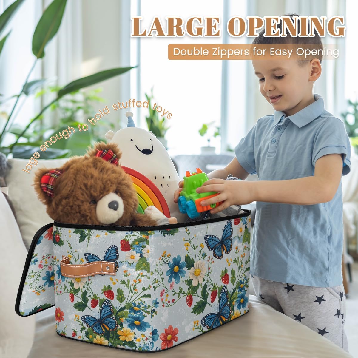 Butterfly Storage Bins with Zipper Lids for Bedroom Kitchen Bathroom Storage Basket Foldable Toy Cube Storage Organizer for Kid Teen Women Men image 4