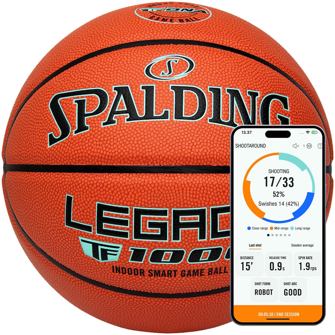 Spalding Legacy TF1000 Smart Basketball with App – Premium Indoor Shot Training Basketball - 1 Year Subscription Included - Shoot Better Now - Ultimate Basketball Gift