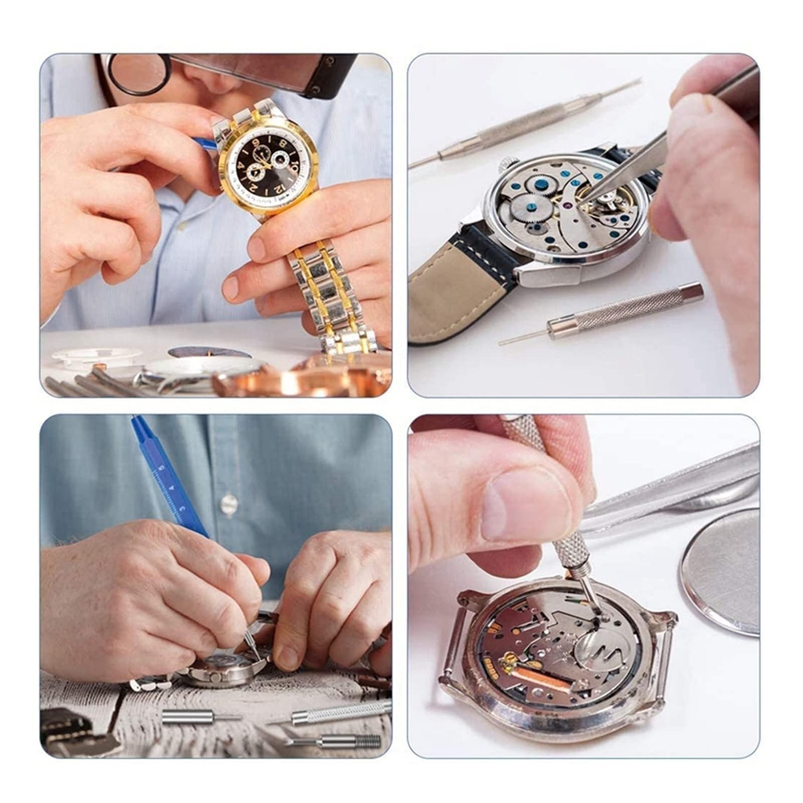 Kit de herramientas para relojes, herramienta de reparación de relojes, herramienta de reemplazo de batería, herramienta de ajuste de correa de reloj, herramienta de extracción de fondo de reloj, herr