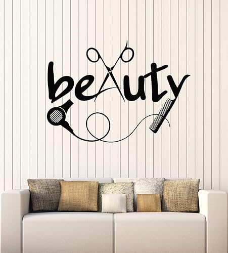 Vinilo adhesivo para pared, herramientas de peluquería, peluquería, salón de belleza, pegatinas mural, decoración grande (g2326), color negro