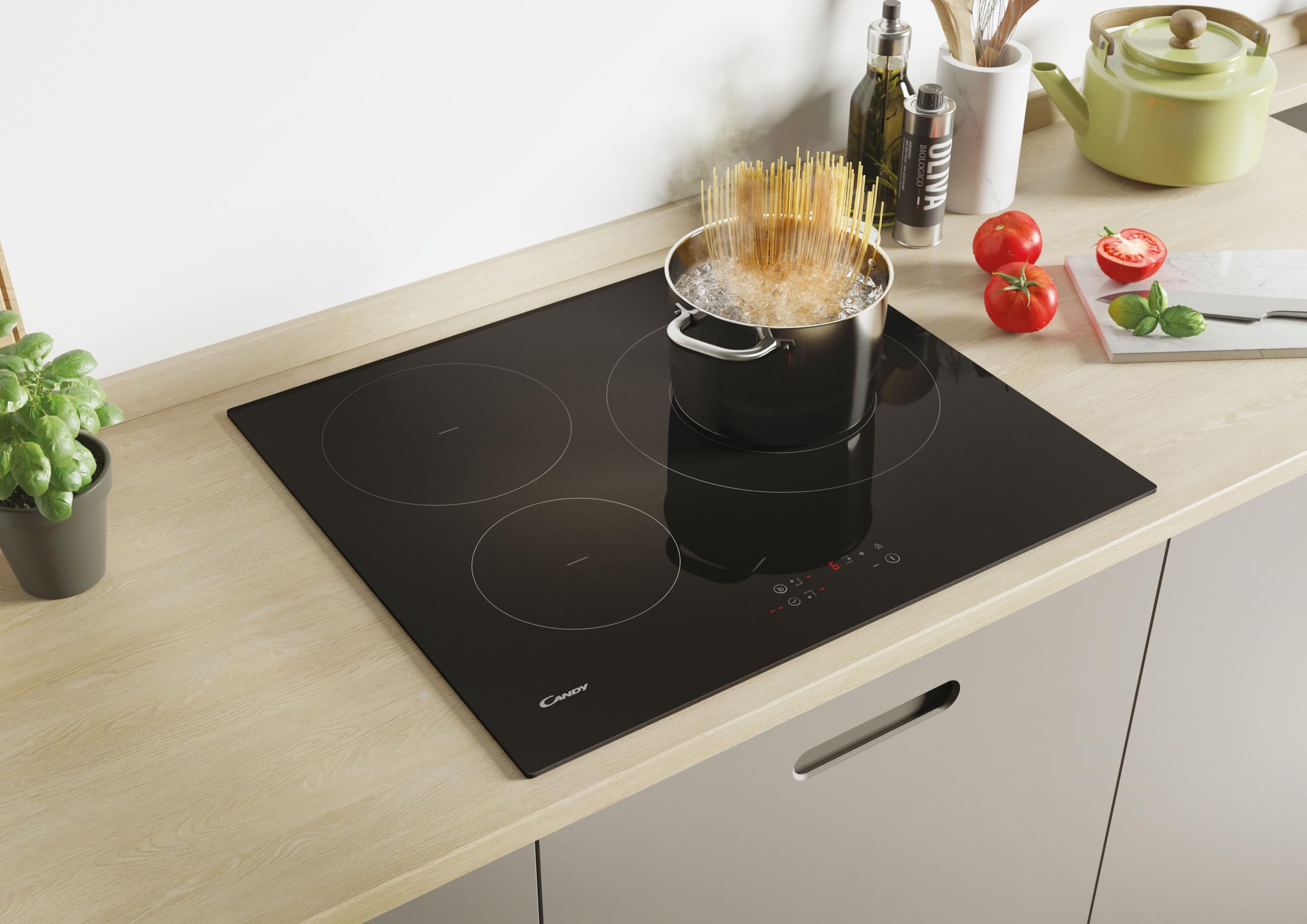 CANDY - Plaque Induction - 3 Zones de Cuisson dont 1 Double - Booster Max 3600W, Puissance Réglable, Commandes Groupées - 7200 W - Verre - Installation à Fleur, Bords Droits - 59 x 52 x 6,2 cm