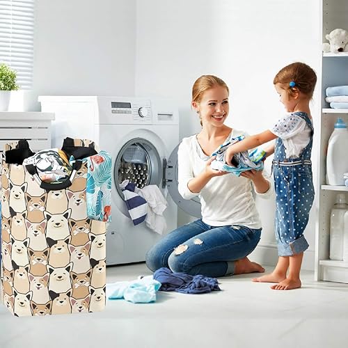 Miniatura 5 de visesunny Cesta de lavandería plegable con diseño de animales de perro de dibujos animados, cesta grande para ropa sucia de tela Oxford, organizador