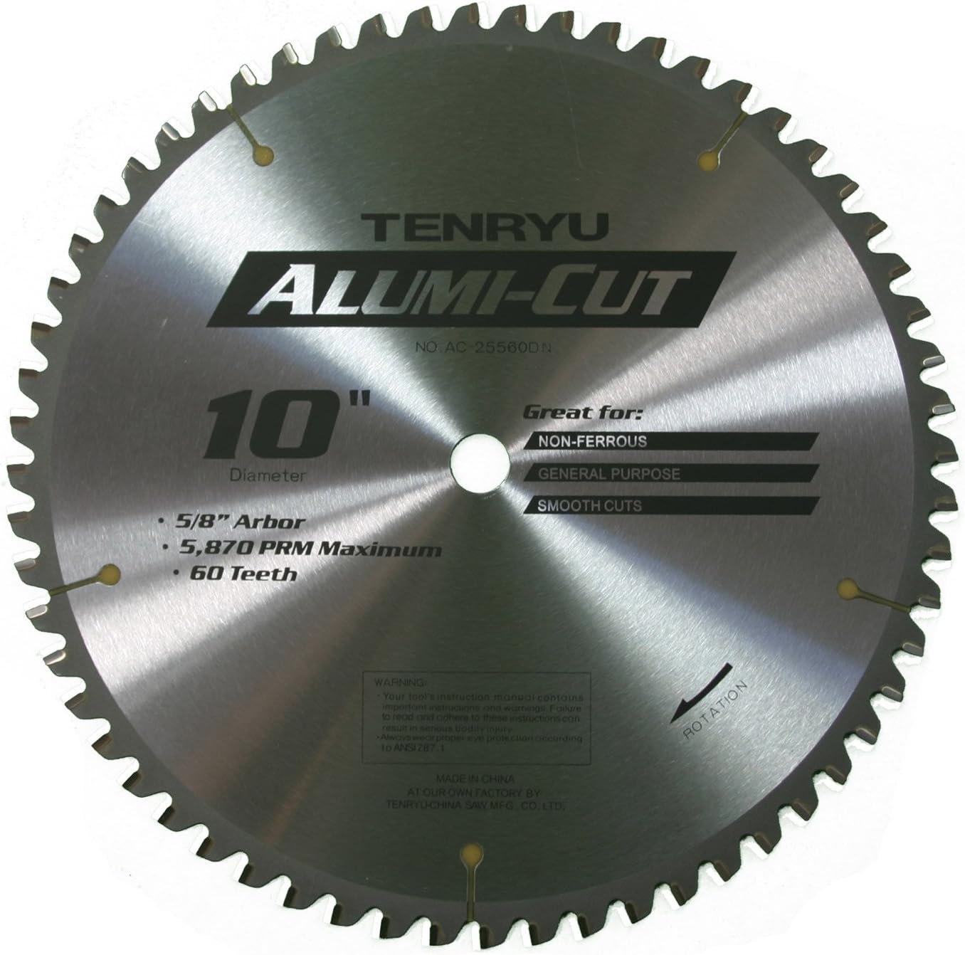 Tenryu AC-25560DN 10" Carbide Tipped Saw Blade (60 Tooth TCG Grind - 5/8" Arbor - 0.087 Kerf)