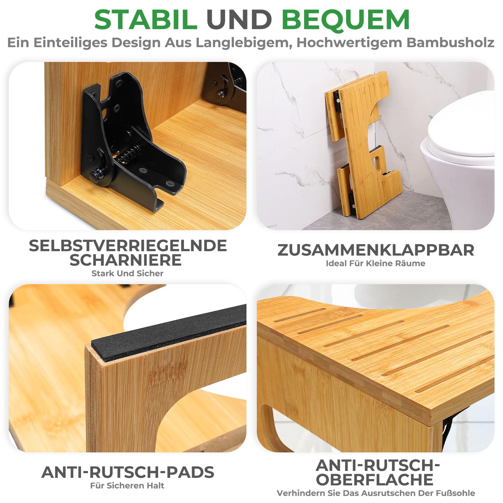 Squatty Potty Oslo Pliant Bambou 7 Pouces - Tabouret WC Ergonomique Pour Adultes Et Enfants