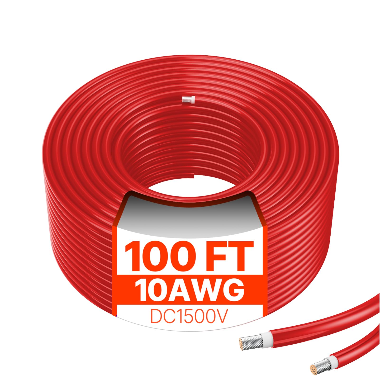 VEVOR Câble d'Extension de Panneau Solaire, 30,48 m, Calibre du Fil 10 AWG, CC 1500 V, Étanche IP67, pour Panneaux Solaires Domestiques, de Bateaux, Camping-cars, Toits, Systèmes Hors Réseau, Rouge